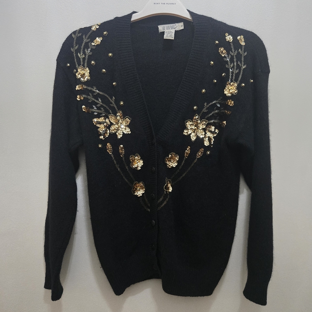 Vintage de rotchild Silk & Angora Blend Embellished Glam Cardigan - Size M